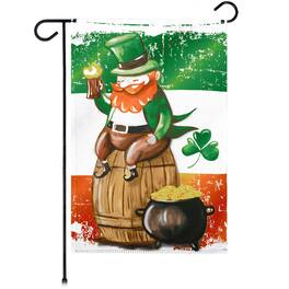 G128 - Happy St. Patrick's Day Leprechaun Garden Flag 12 x 18 in Double-Sided - Green, Orange, White