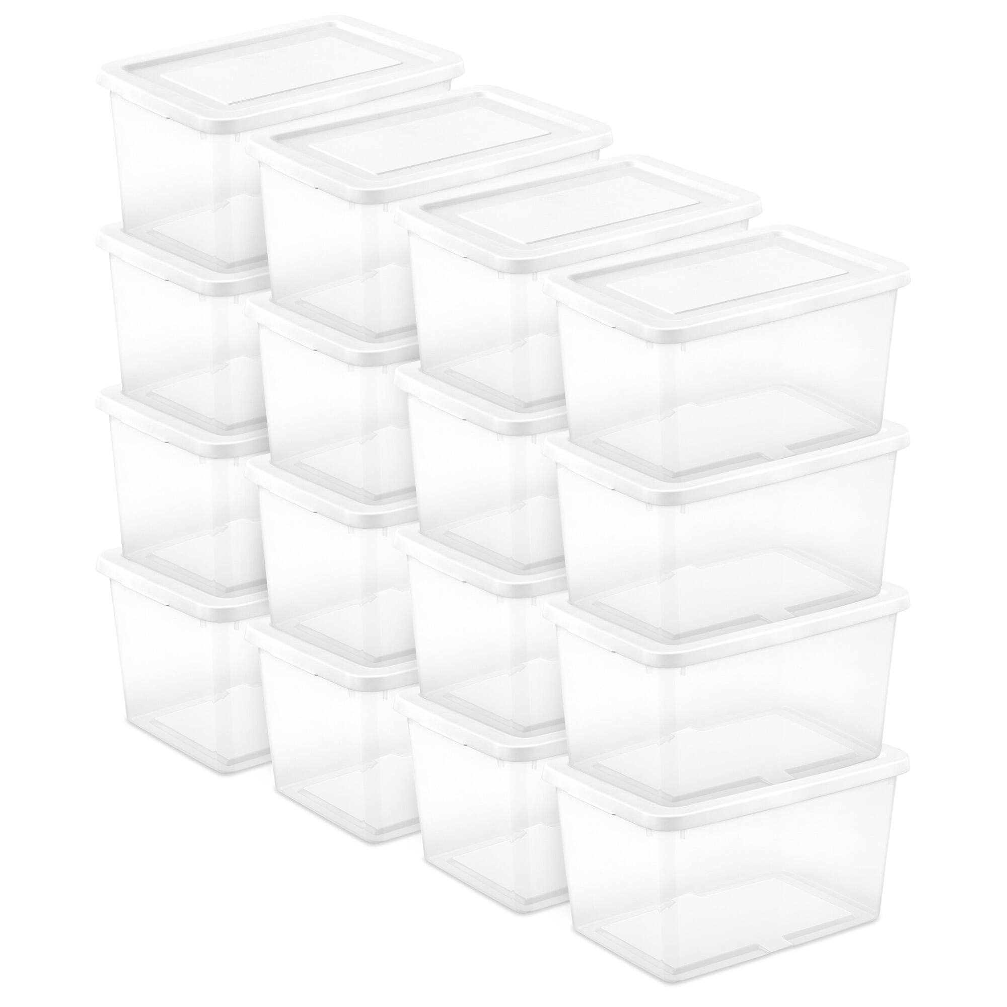Front. Sterilite - Sterilite 20 Qt Storage Box, Stackable Plastic Container Home Organizer, 16 Pack - White.