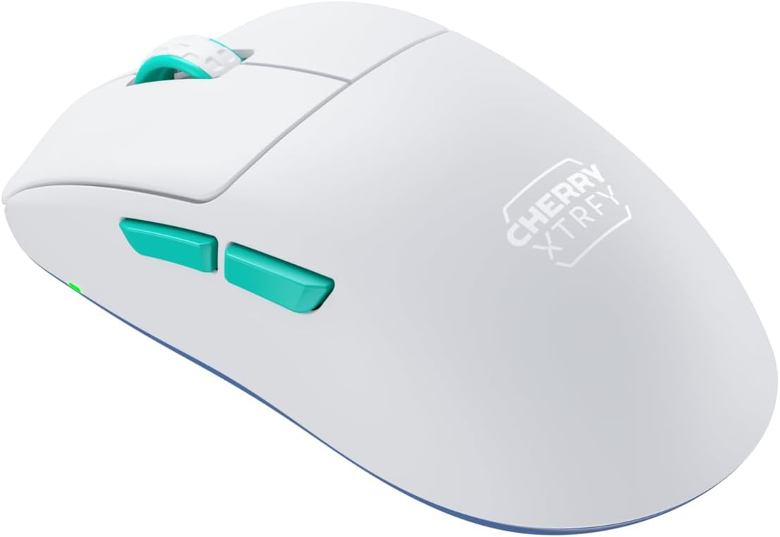 Left. CHERRY - CHERRY XTRFY M68 Wireless Gaming Mouse White, 53g Ultra-Light, 26K DPI PixArt 3395, 2.4GHz RF, USB-C - White.