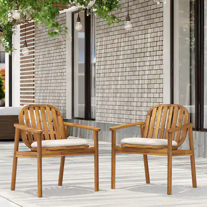 Front. Mondawe - Set of 2 Dining Chair With Cushion - Teak+ Beige.
