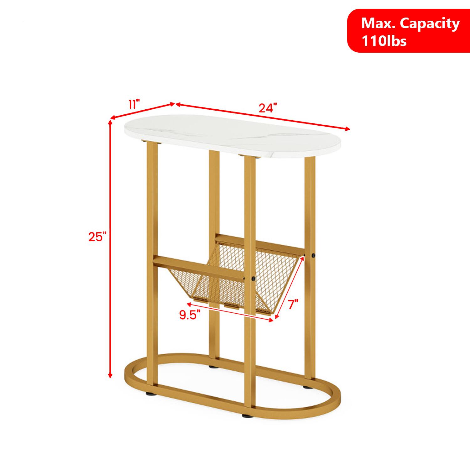 Max. Capacity 110lbs  
11" 24" 25" 9.5" 7"