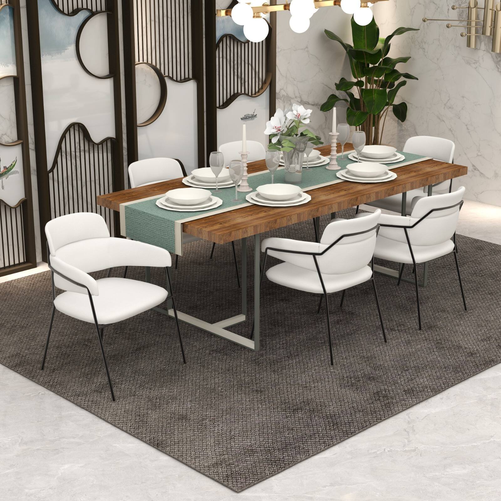 Left. LeisureMod - Axis 4-PCS Ergonomic Dining Chair with Stainless Steel Base & Scratch-Resistant Floor Glides - White.