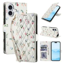 Dteck - Floral Wallet Case for Apple iPhone 17 with Card Slots Wrist Strap, Premium PU Leather Shockproof Protective Flip Cover - A