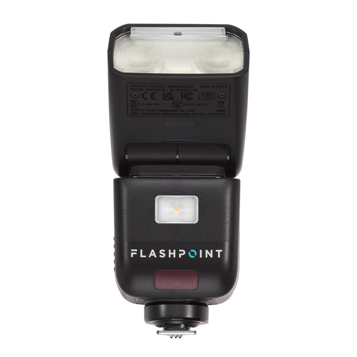 CAN ICES-003 (B) NMB-003 (8)  
Made in China  
FCC ID: 2ABYN140  
IC: 20034-140  
CE UK 7.2V CA FC  
R-R-gdx-047  
210-242411  
GODOX Photo Equipment Co., Ltd.  
Add.: Yaochuan Industrial Zone, Bao'an, Shenzhen  
25E00174772  
FLASHPOINT