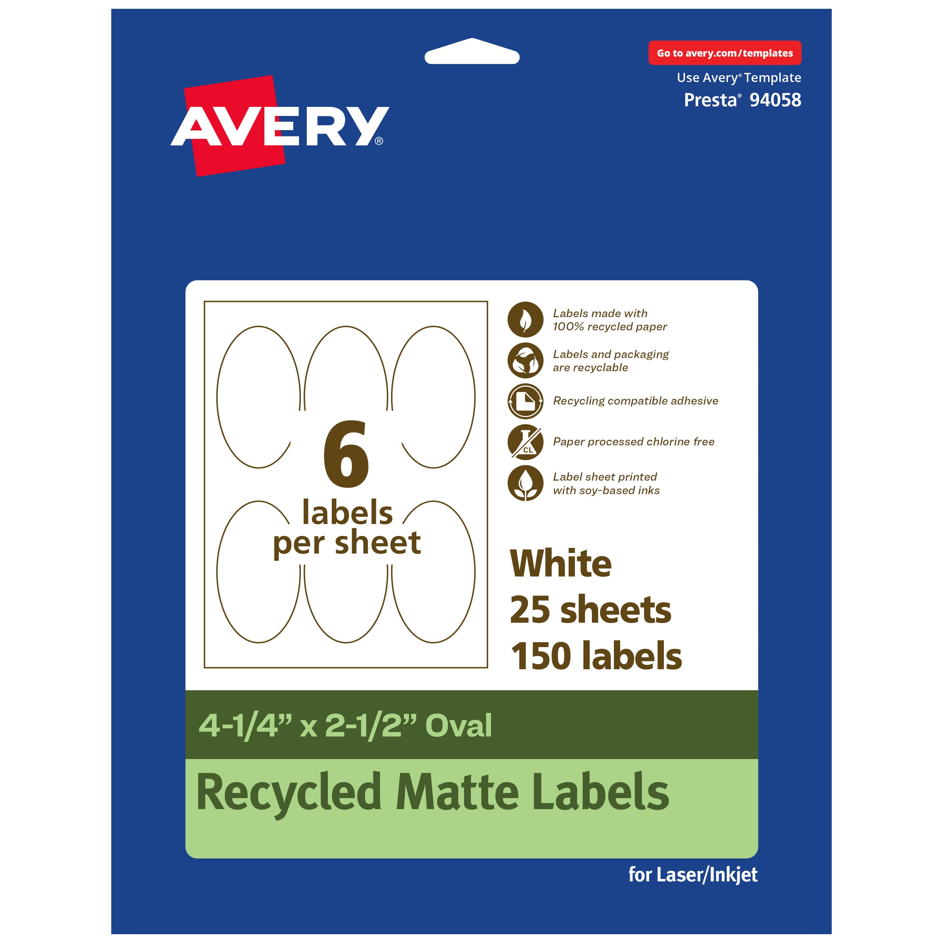 "Avery - EcoFriendly Oval Labels, 4-1/4"" x 2-1/2"", 150ct - White" price history on PriceWatchPro