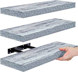 3 Pack (16"x5") Sorbus Floating Wall Shelves for Bedroom, Decor, Kitchen, Living Room - for Trophies, Frames, Bookshelf - Rustic Grey