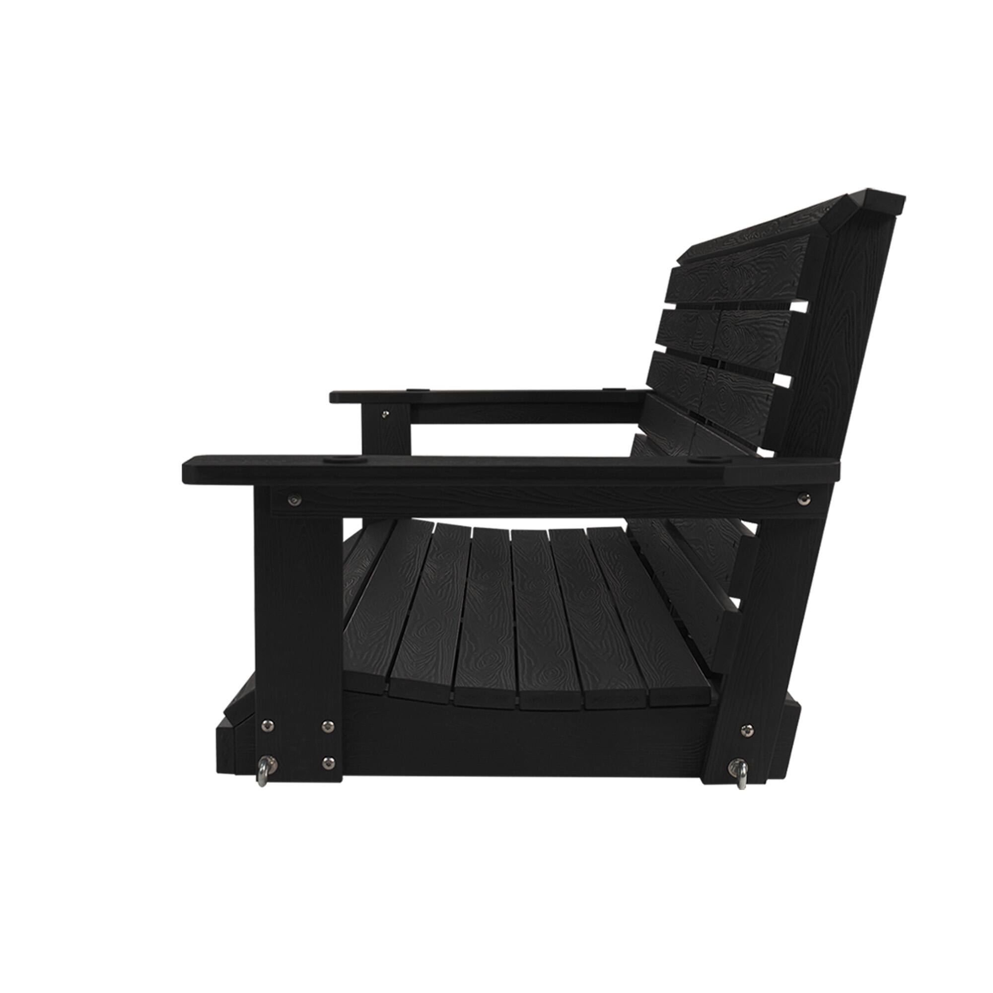Alt View 5. Fortune Candy - HIPS Poly Lumber 3-Seat Porch Swing, 5ft Bench Swing with Foldable Cup Holders & 18/8 Steel Hardware - Black.