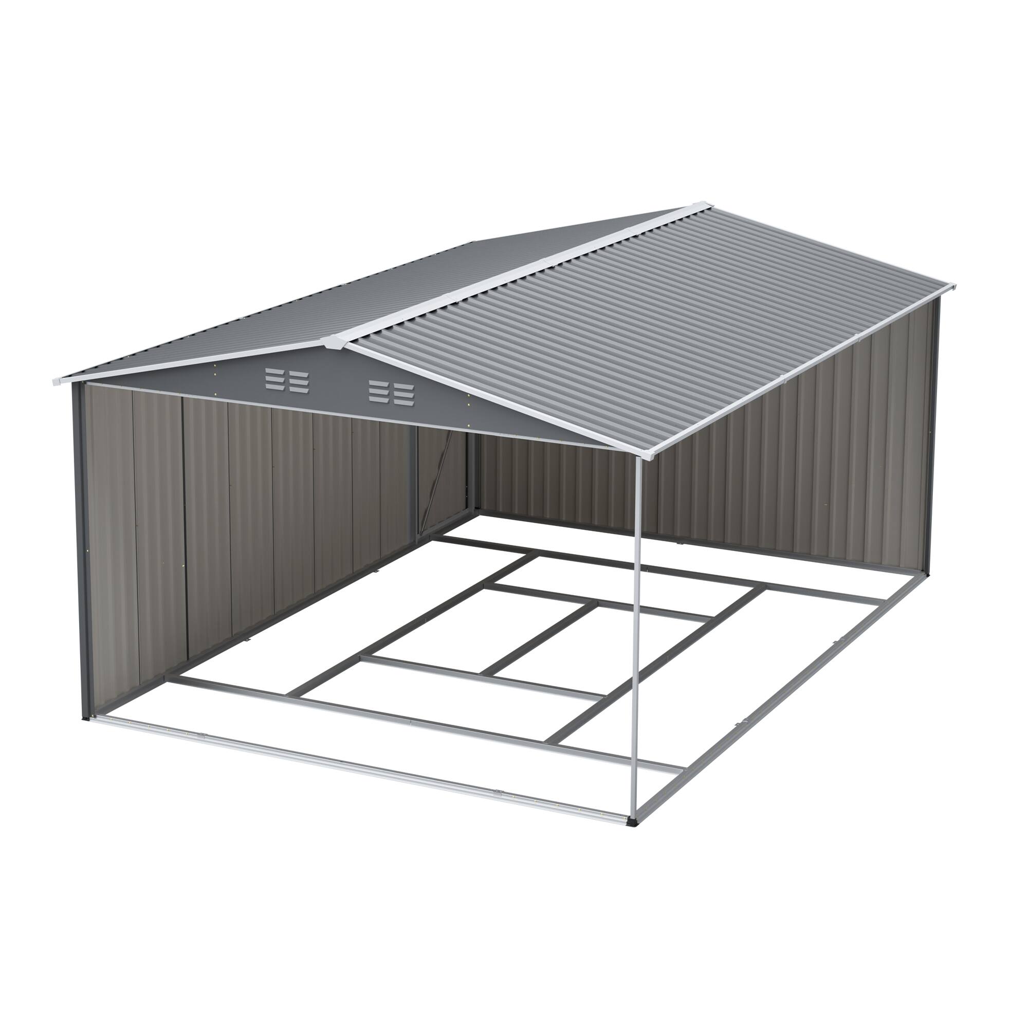 Alt View 9. Mondawe - 10x14 FT Outdoor Metal Storage Shed with 3 Lockable Doors & Side Door - Gray.
