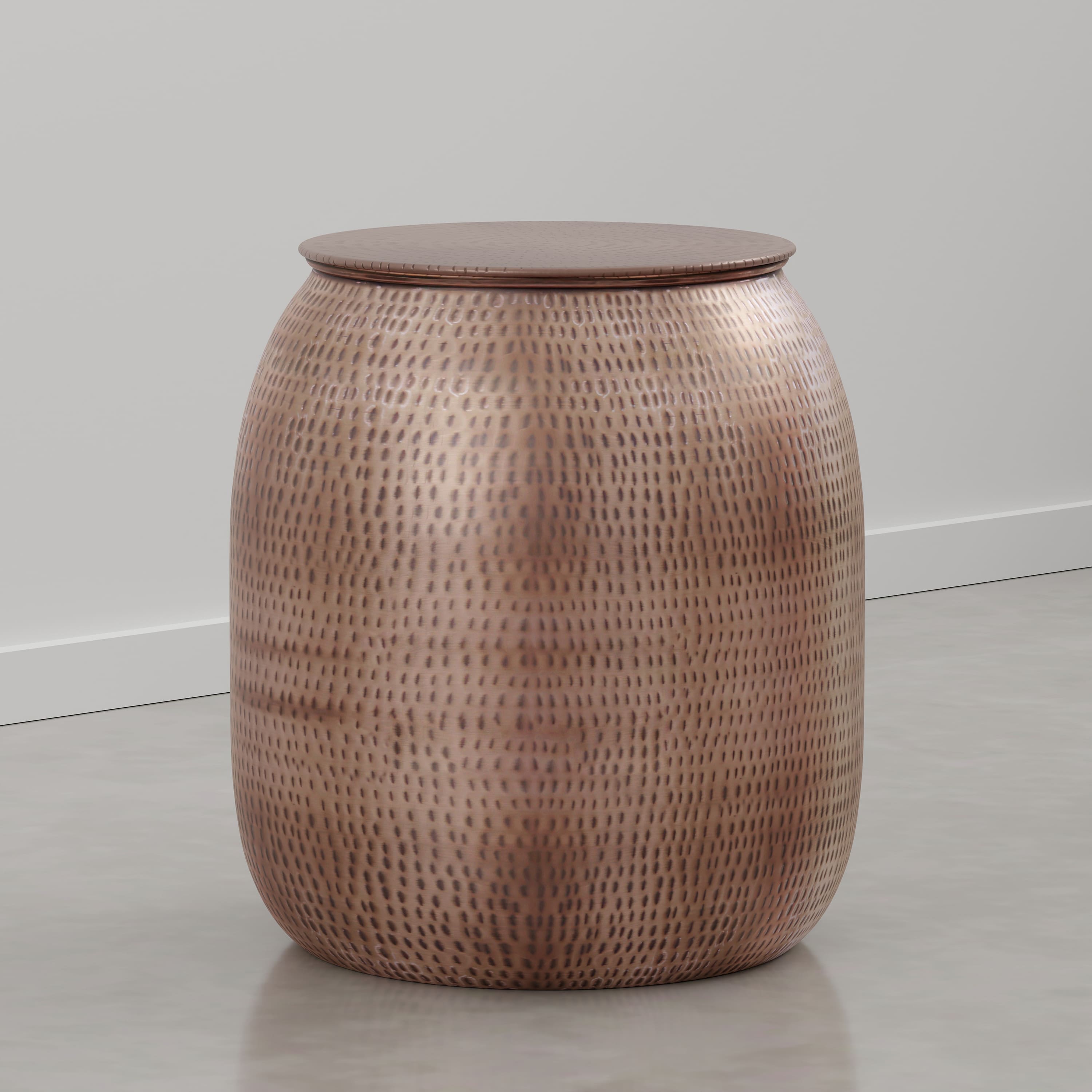 Simpli Home - Griffen 19 inch Wide Solid Metal Drum Storage Accent Table - Burnished Copper