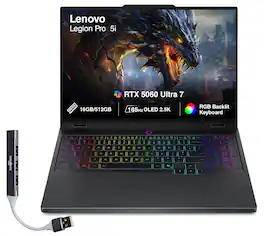Lenovo - Upgraded - Legion 5i Laptop 15.1 WQXGA (Intel Core Ultra 7 255HX, 16GB DDR5, 512GB PCIe SSD, Win 11 Pro) w/USB Hub - Eclipse Black