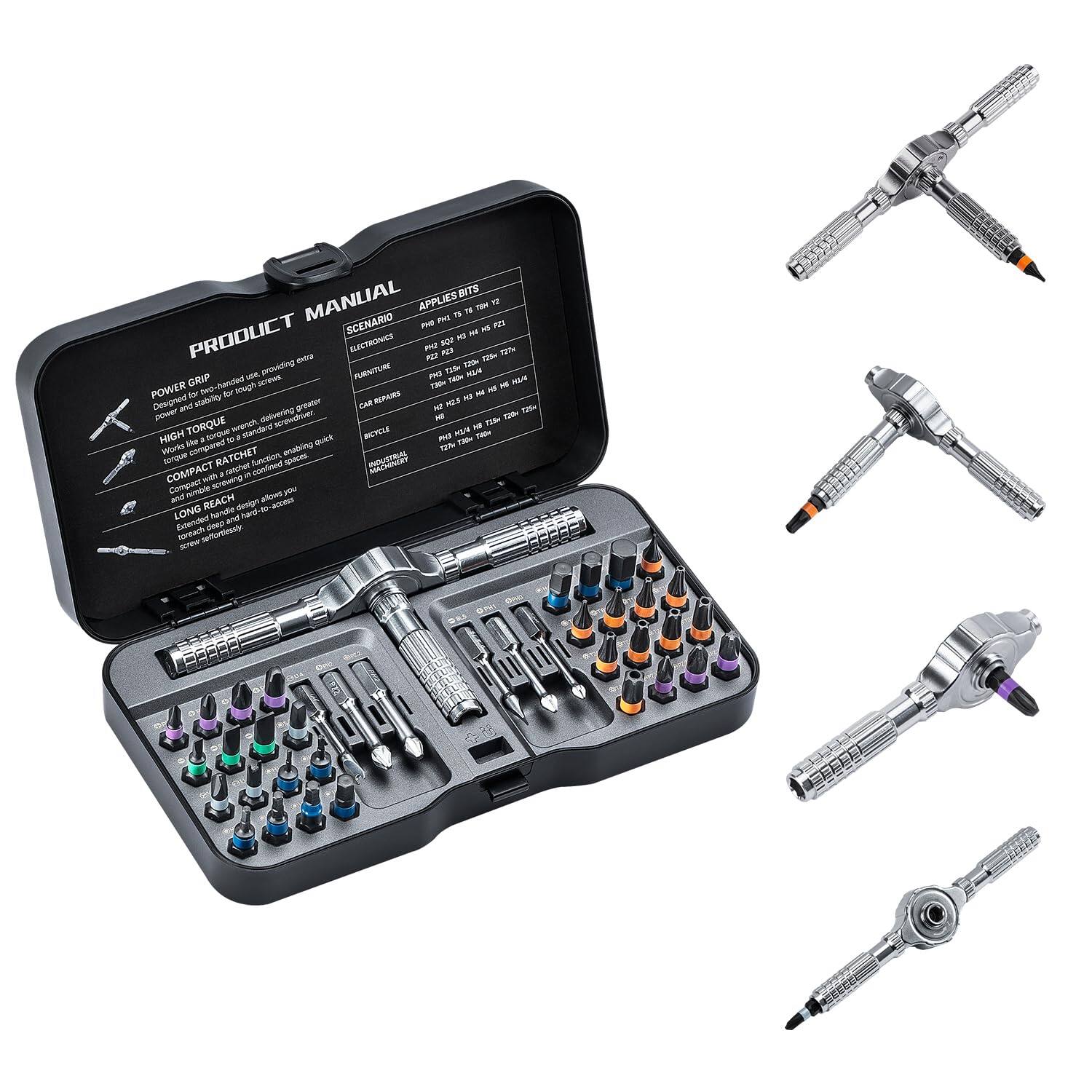 JETRANSPORT - Ratchet Set 66 In 1 Magnetic Sets S2 Steel Bits Diy Combination Flexible Shaft Suitable For Furniture - 40 IN 1