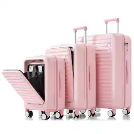 BreeBe - 3-Piece Luggage Set, 20"/24"/28", USB Port, Front-Opening 20"/24", ABS Hardshell Suitcases with Spinner Wheels - Pink