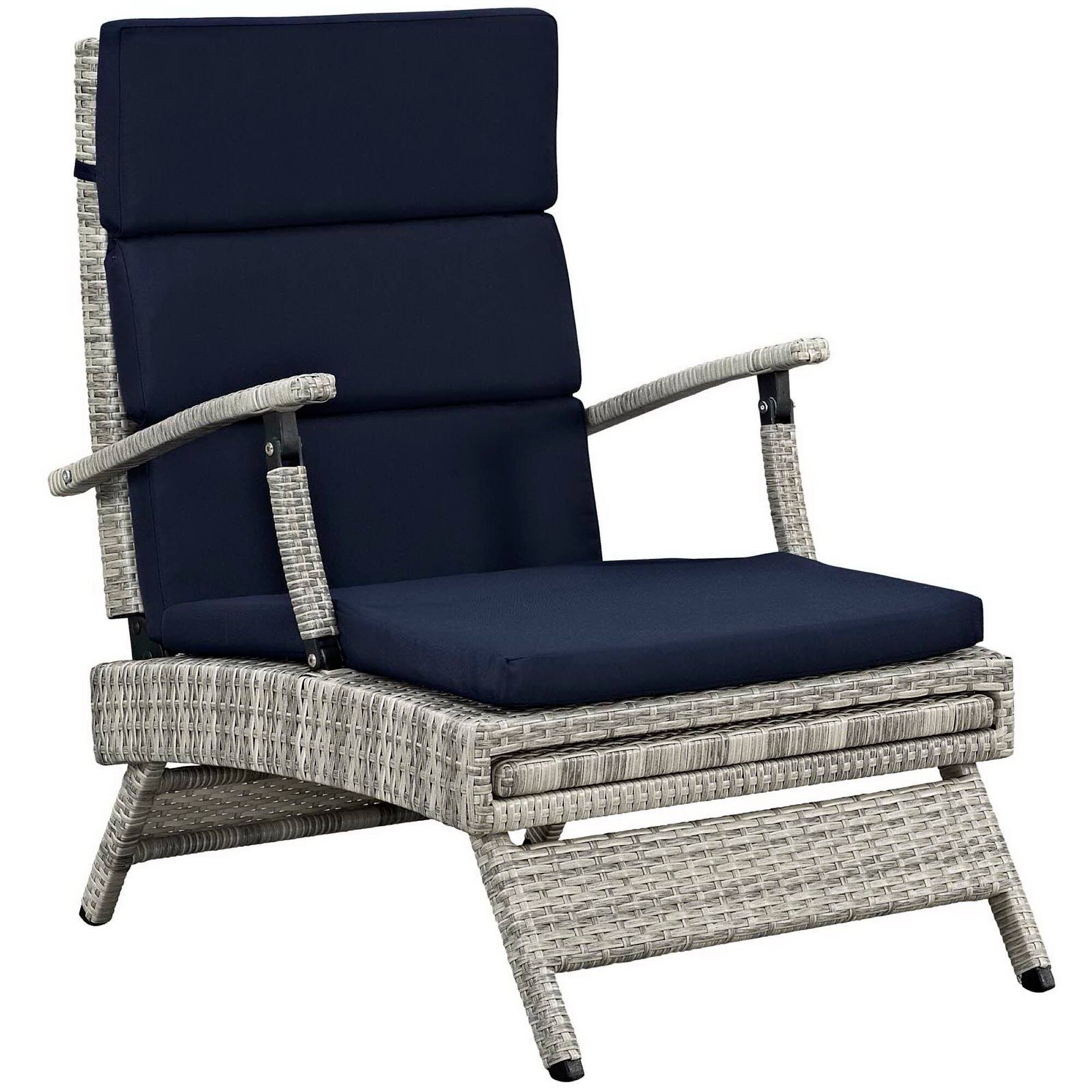 Alt View 3. Modway - Envisage Chaise Outdoor Patio Wicker Rattan Lounge Chair by Modway - Light Gray Navy.