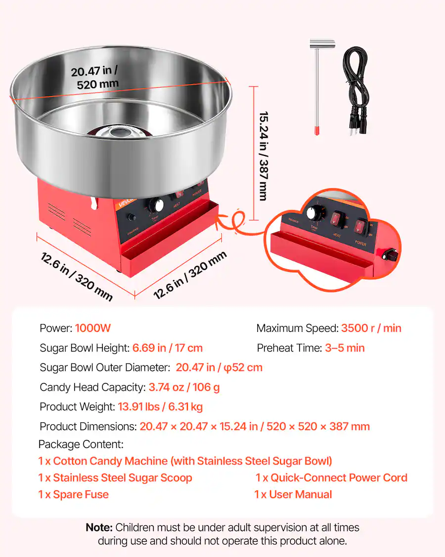 Red Max Exerciser VEVOR Cotton Candy Machine Commercial 1000W Electric Candy Floss Maker ...