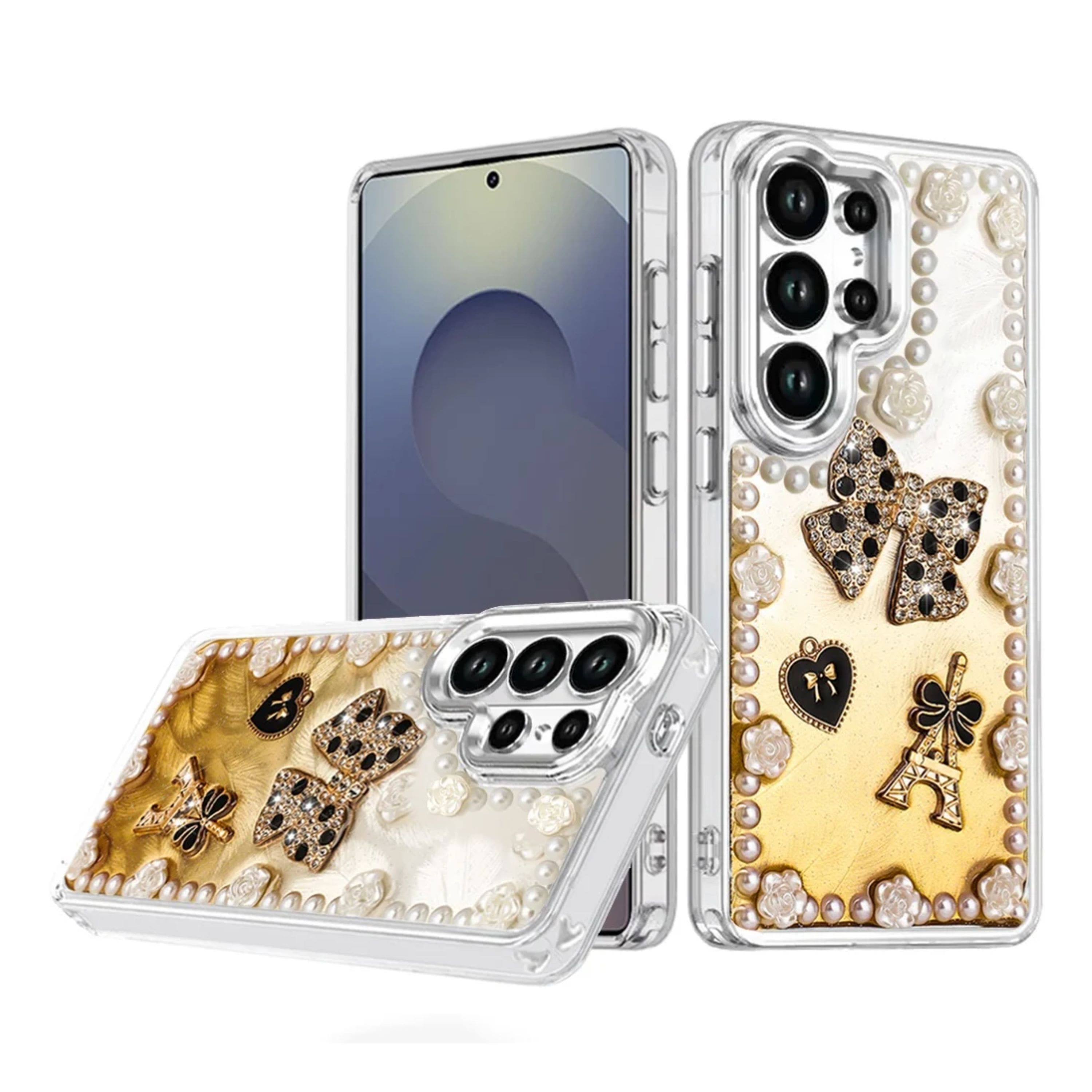Kitcheniva - Floral Faux Pearl Trim 3D Charms Phone Case With Tempered Glass For Samsung S25 Ultra - Multicolor price history on PriceWatchPro