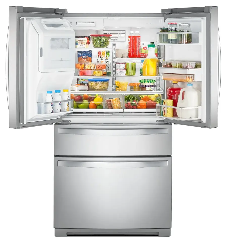 The text on the image reads "1 KNT Whygi  F DE 3 TE N - D T8 : a Ar CHLAKES I I A." However, it is not clear what this text represents or refers to. It seems to be a combination of letters and numbers, but it does not provide any context or information about the image of the open refrigerator.