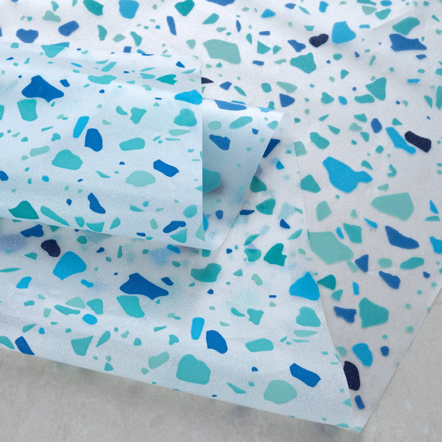 Alt View 1. RT Designers Collection - RT Designers Collection 90GSM Peva Glit Printed Terrazzo Shower Curtain 70" x 72" Blue - Blue.