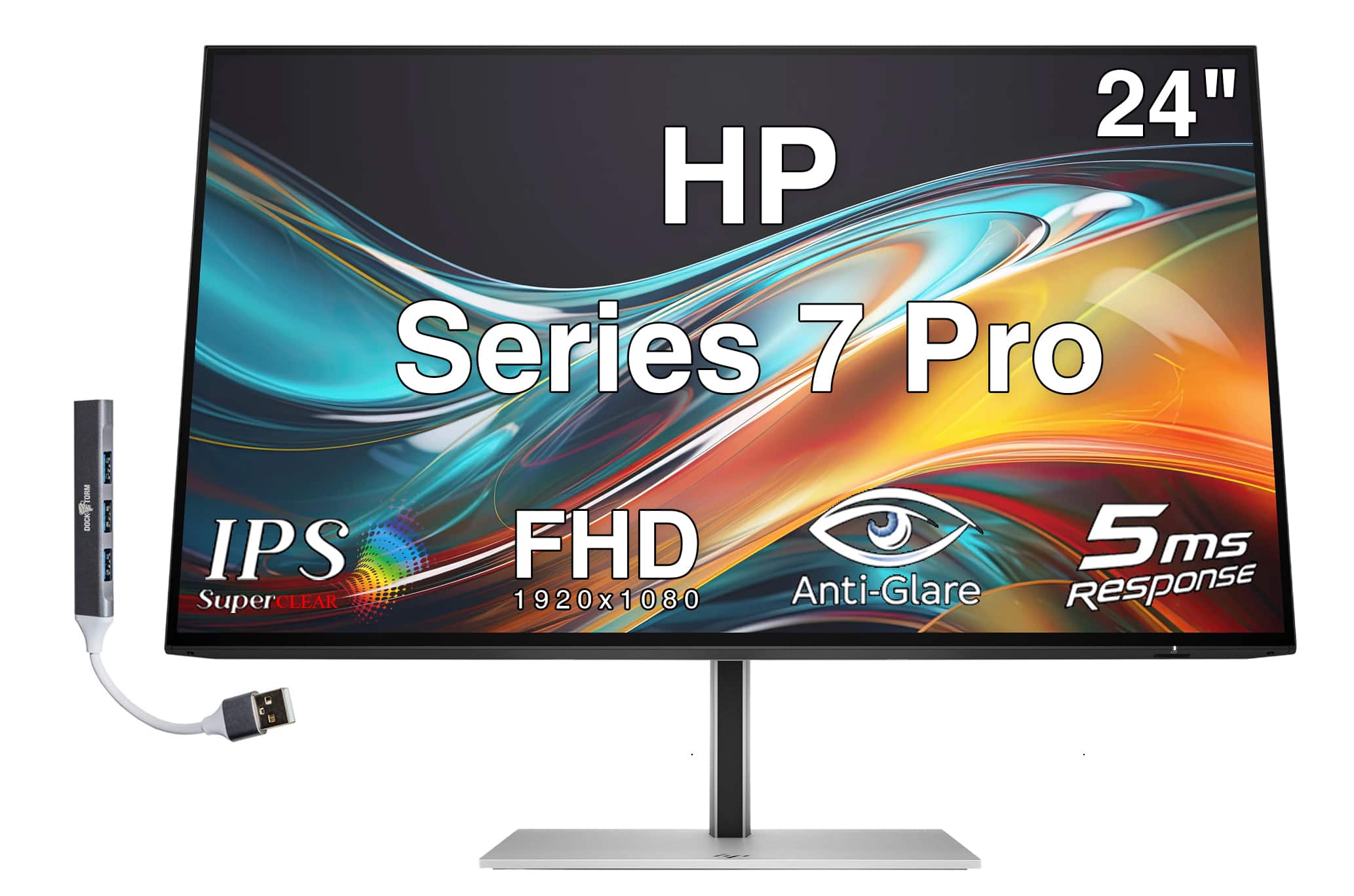 HP - Series 7 Pro 24" FHD IPS Monitor, 5ms Response Time, Anti-Glare, Flicker Free, Displayport, HDMI & DKZ Hub - Black/Silver