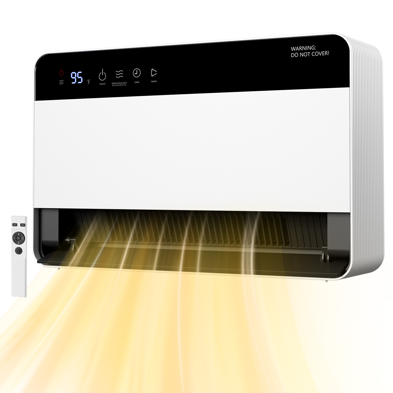 Sweetcrispy - Wall Mount Ceramic Smart Heater 1500W Fast Heating with Remote Control and Thermostat, 60° Oscillation - White
