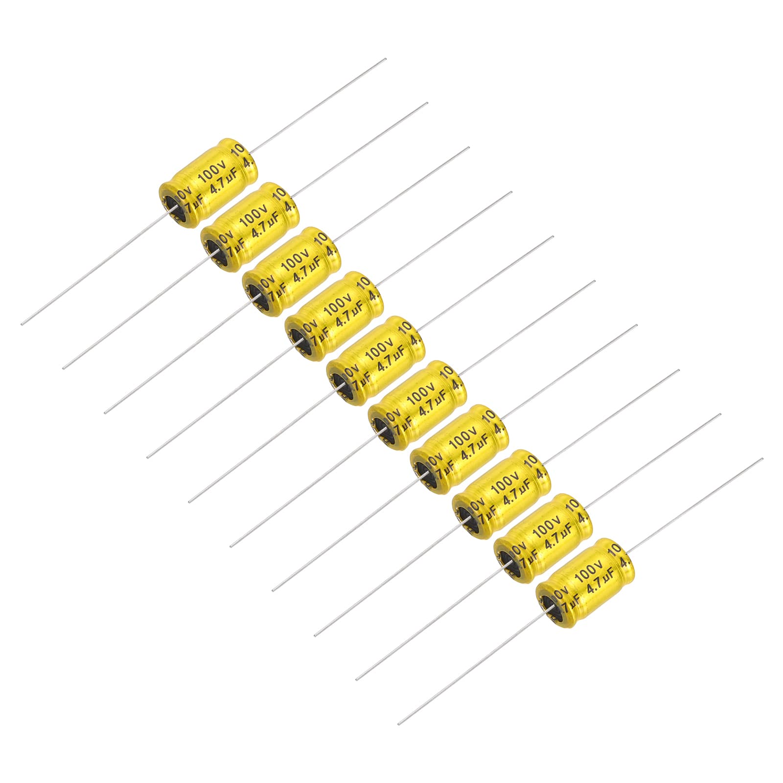 Unique Bargains - 10pcs 4.7uF 100V Non-Polarized Electrolytic Capacitor, 17x10mm Aluminum Audio Freq Divider for DIY Speaker/Car Amp - Gold