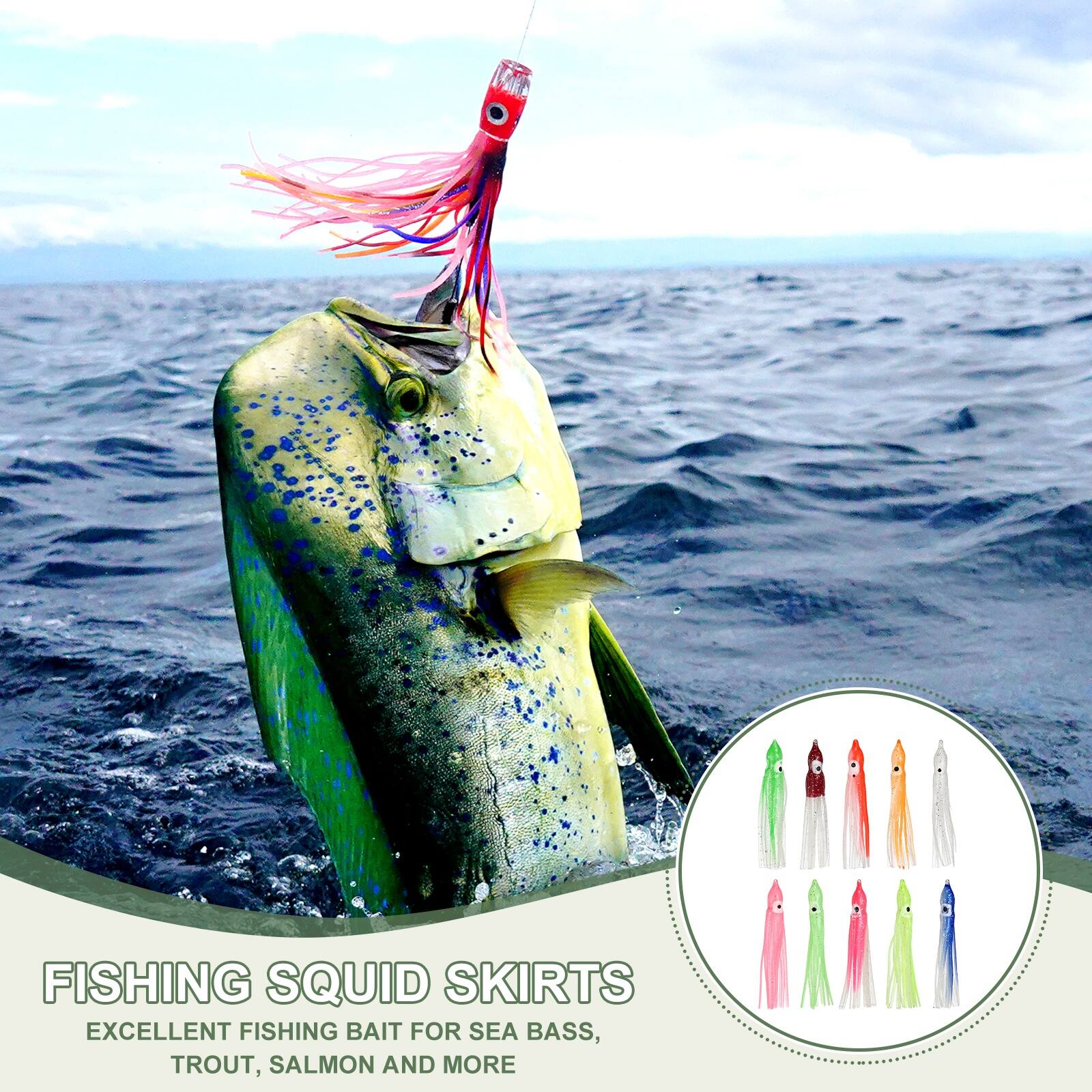 FISHING SQUID SKIRTS  
EXCELLENT FISHING BAIT FOR SEA BASS, TROUT, SALMON AND MORE