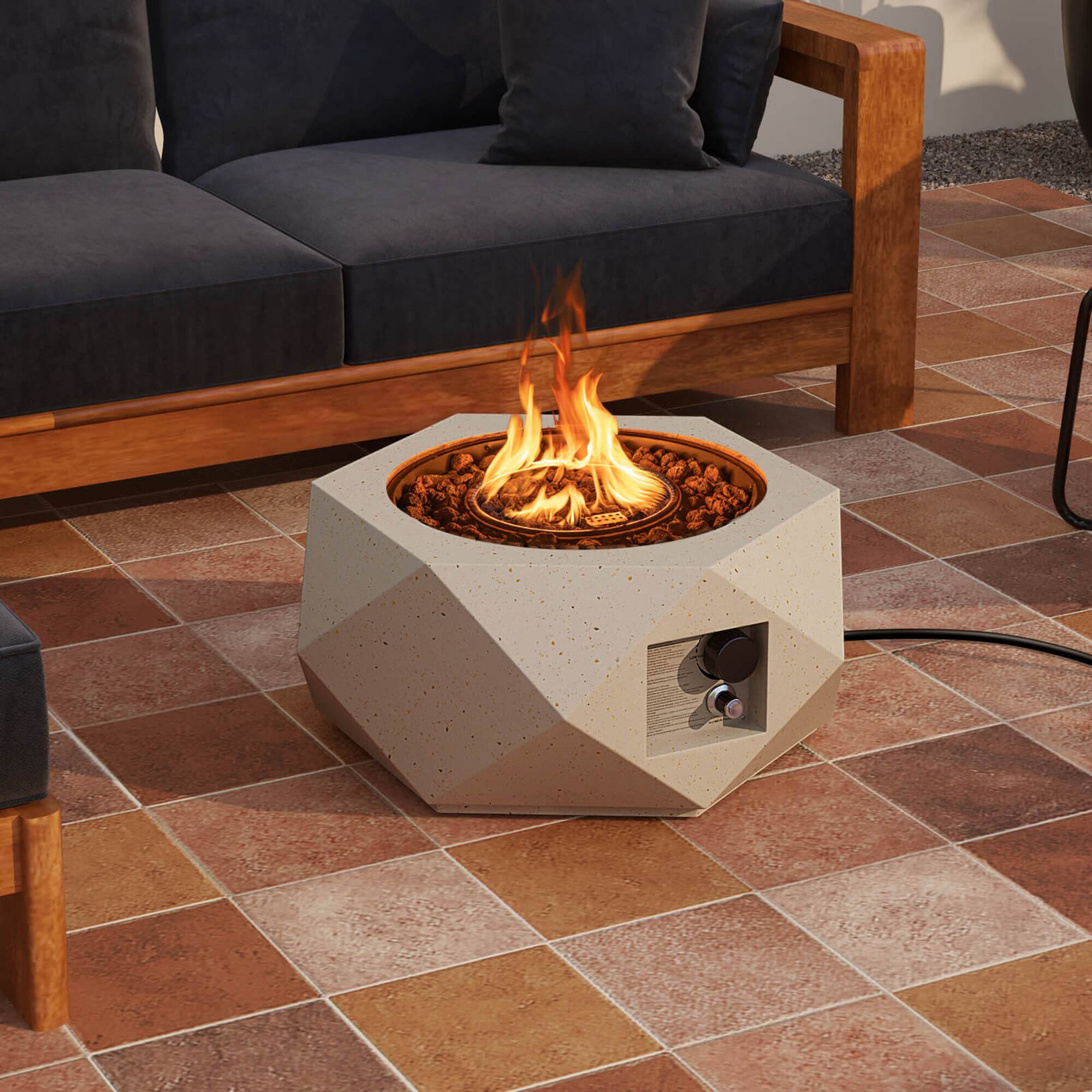 Alt View 1. Costway - Costway 28" Hexagon Terrazzo Propane Gas Fire Pit with Stainless Steel Burner & Lava Rocks - White.