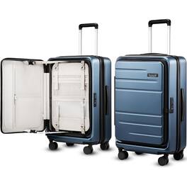 LUGGEX - 24 Inch Checked Luggage, Opening Expandable Polycarbonate Hardside Suitcase with TSA Approved Lock - FX-Core - Blue