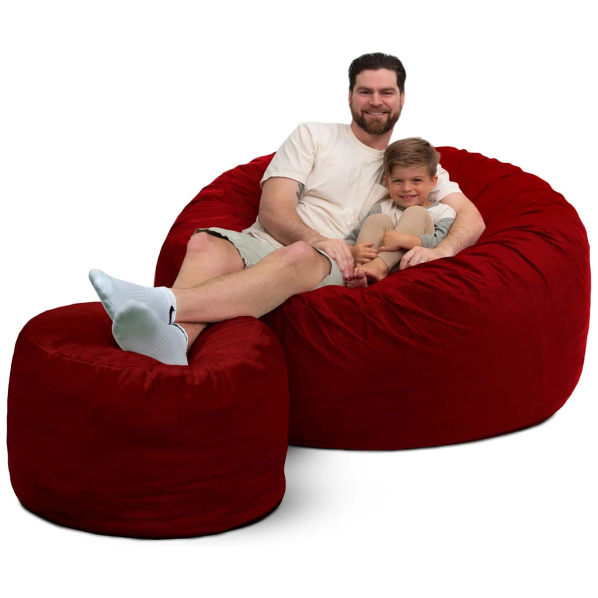Ultimate Sack - 5ft Bean Bag Chair and Footstool Oversized Lounger, Suede - Burgundy