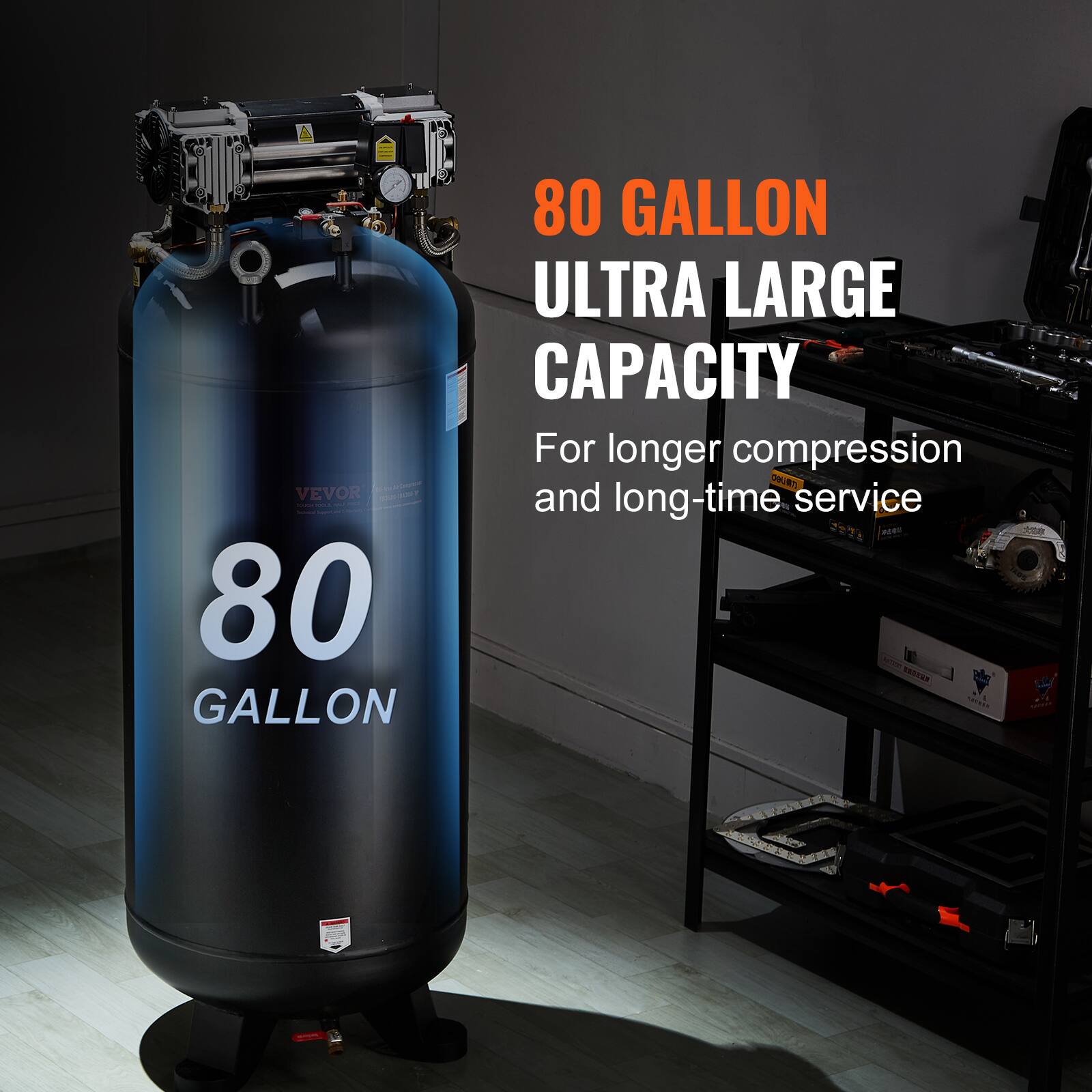 80 GALLON ULTRA LARGE CAPACITY  
For longer compression and long-time service  
VEVOR