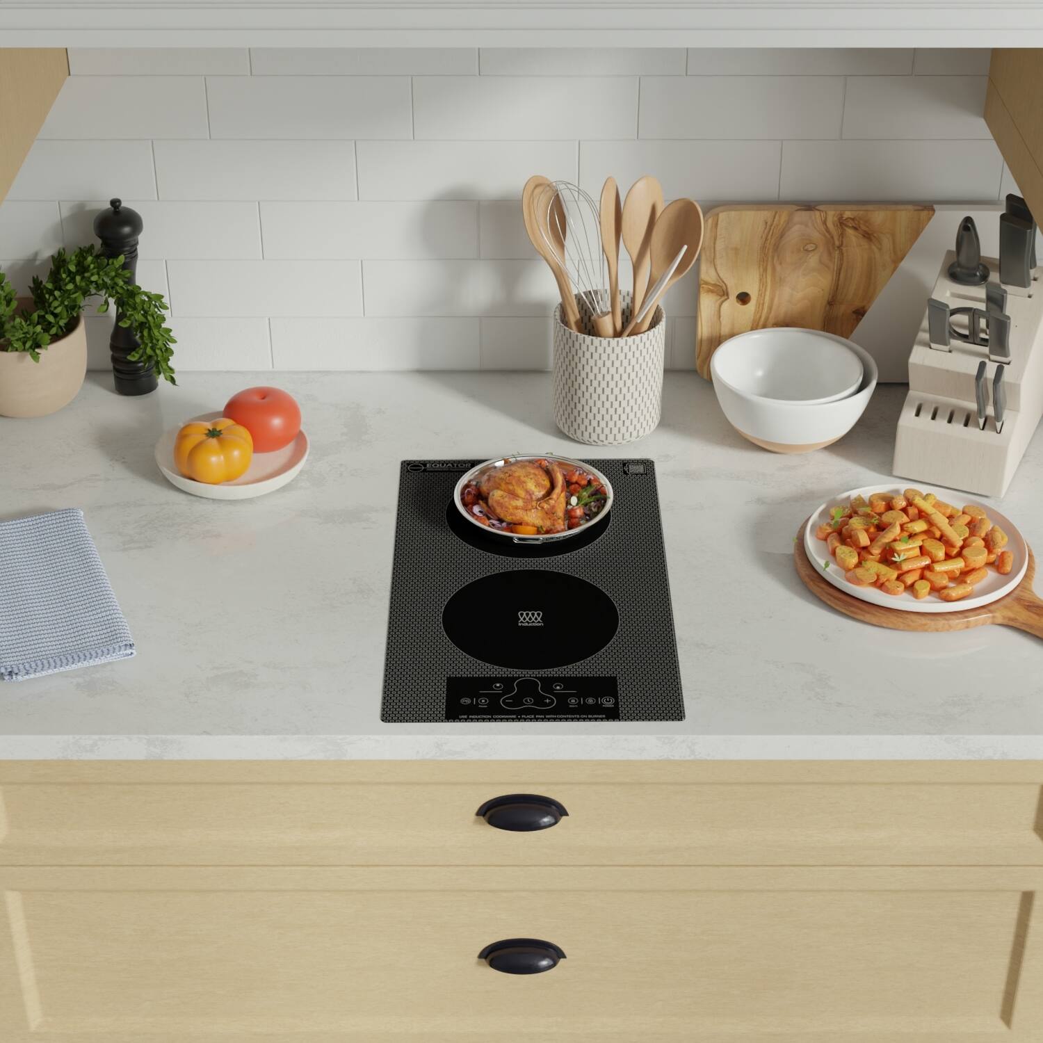 Back. Equator - Equator 12" Built-In/Freestanding | 2 Burner VERTICAL Induction Electric Cooktop Touch Control | Auto Power Sharing 110V - Black.