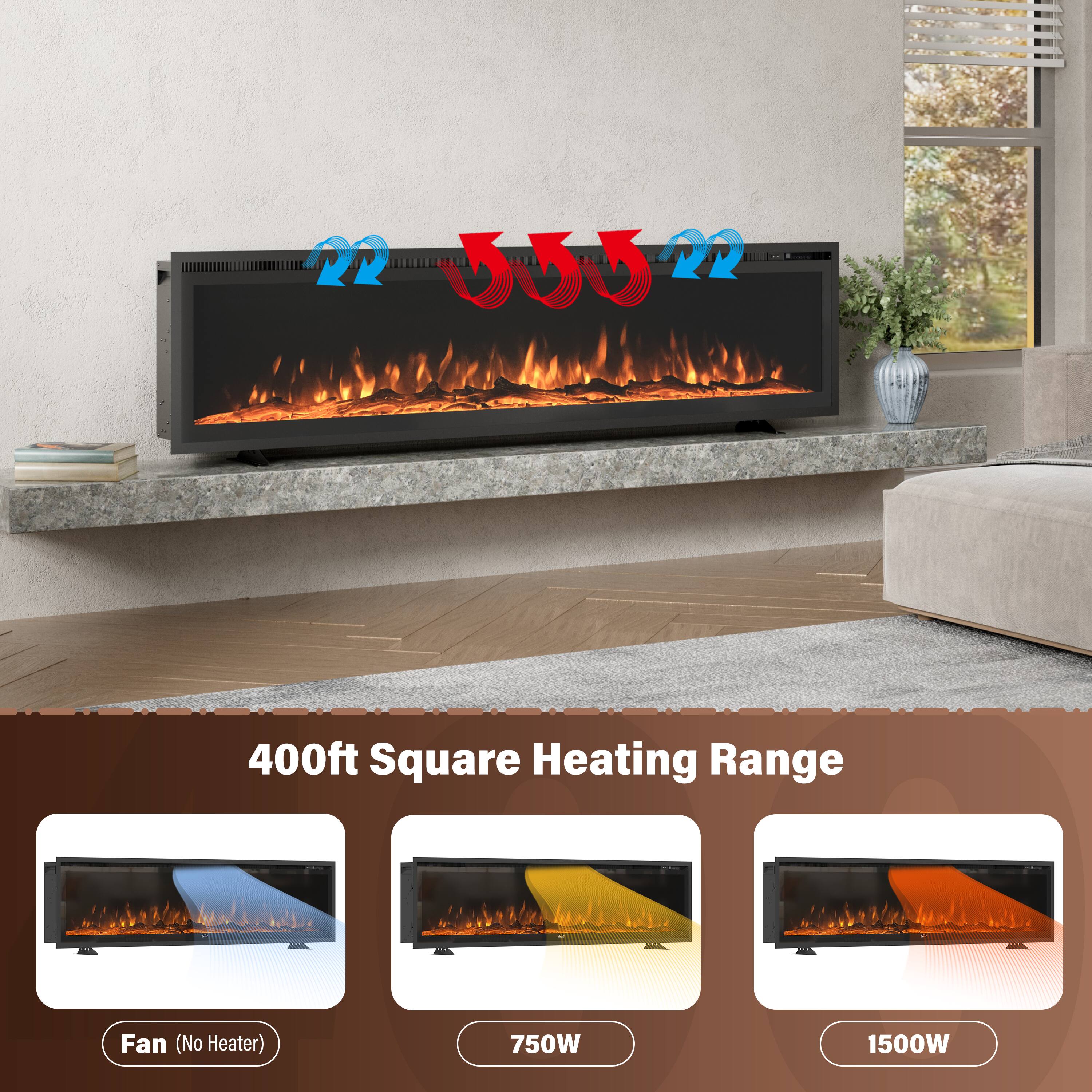 400ft Square Heating Range

- Fan (No Heater)
- 750W
- 1500W