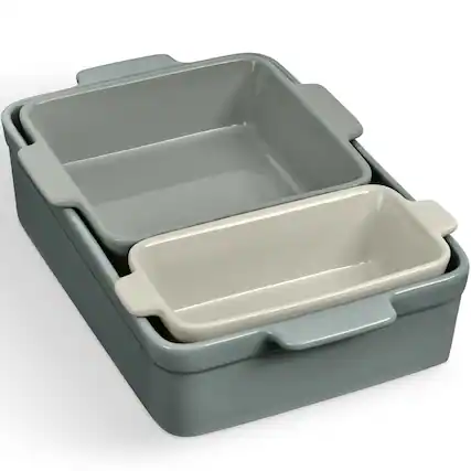 Front. Best Choice Products - Best Choice Products 3-Piece Ceramic Bakeware Set, Stoneware Baking Dishes, Casserole Serving Set - French Gray - French Gray.