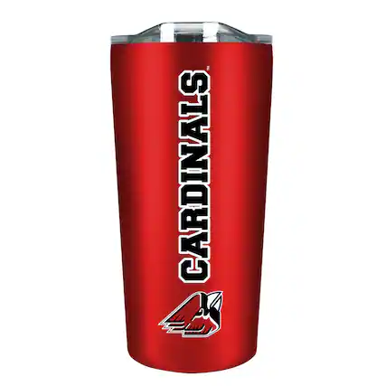 Front. The Fanatic Group - Ball State Cardinals 18oz. Stainless Steel Soft Touch Tumbler - Multicolor.