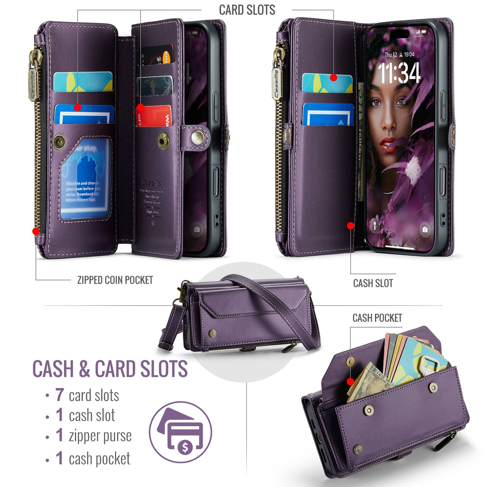 CARD SLOTS

Thu 12 19:04 11:34

GIFT

Wa Chocton - and tes sam belere

Soundeng

REE

ad

ZIPPEO COIN POCKET

CASH SLOT

CASH POCKET

CASH & CARD SLOTS

7 card slots

1 cash slot

1 zipper purse

1 cash pocket