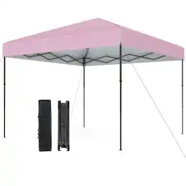 Gymax - 10 X 10 FT Pop up Canopy Tent w/ Portable Carrying Bag 8 Stakes 4 Wind Ropes - Pink