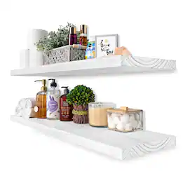Sorbus - 2 Pack 35" Solid Wood Floating Shelves - for Bathroom Decor, Books, Bedroom & Living Room - White