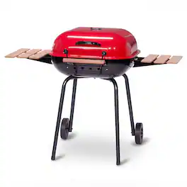 Americana Grills - Americana The Swinger Portable Charcoal BBQ Grill with Two Side Tables, Red