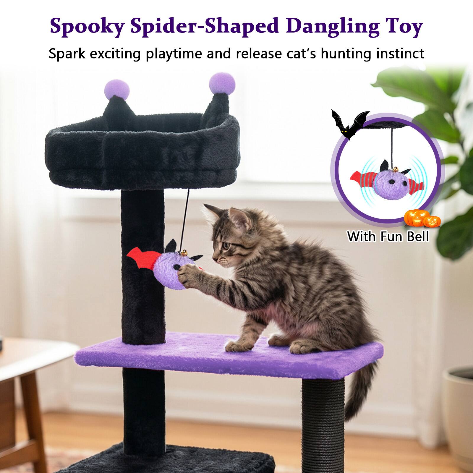 Spooky Spider-Shaped Dangling Toy  
Spark exciting playtime and release cat's hunting instinct  
With Fun Bell