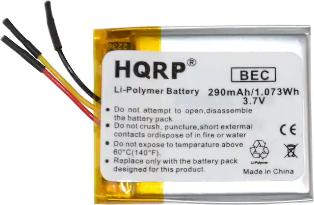 2236 R HQRP
Li-Polymer Battery 290mAh/1.073Wh 3.7V
Do not attempt to open, disassemble the battery pack
Do not crush, puncture, short external contacts or dispose of in fire or water
CE
Do not expose to temperature above 60°C (140°F)
Replace only with the battery pack designed for this product.
Made in China