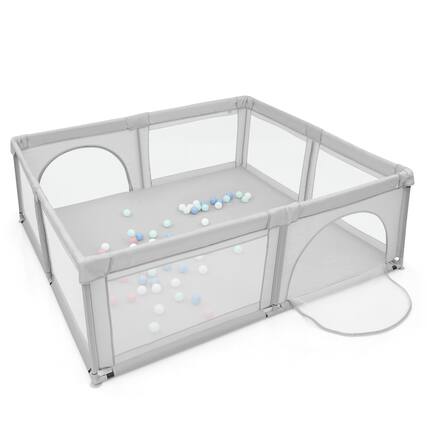 Front. Costway - Costway Baby Playpen Infant Large Safety Play Center Yard with 50 Ocean Balls - Gray.