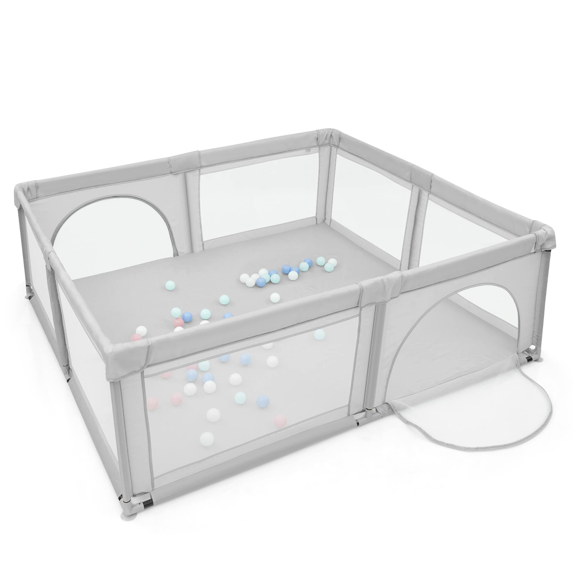 Front. Costway - Costway Baby Playpen Infant Large Safety Play Center Yard with 50 Ocean Balls - Gray.
