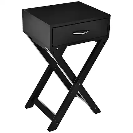 Front. Ecooso - Modern End Side Table with X-Shape Drawer Design and Storage Shelf for Bedroom - Black.