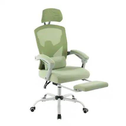 Front. Kadyn - 51.7" Ergonomic Swivel Office Chair with Retractable Footrest, Lumbar Support Pillow & Padded Armrests, Green - Green.