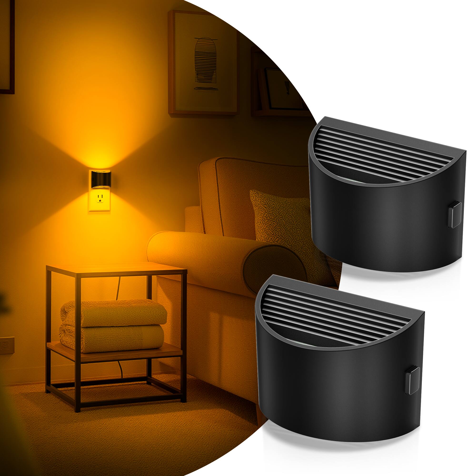 Jandcase 2 Pack 1W Plug in Night Light, Amber Glow,Up/Down Light, 3 ...