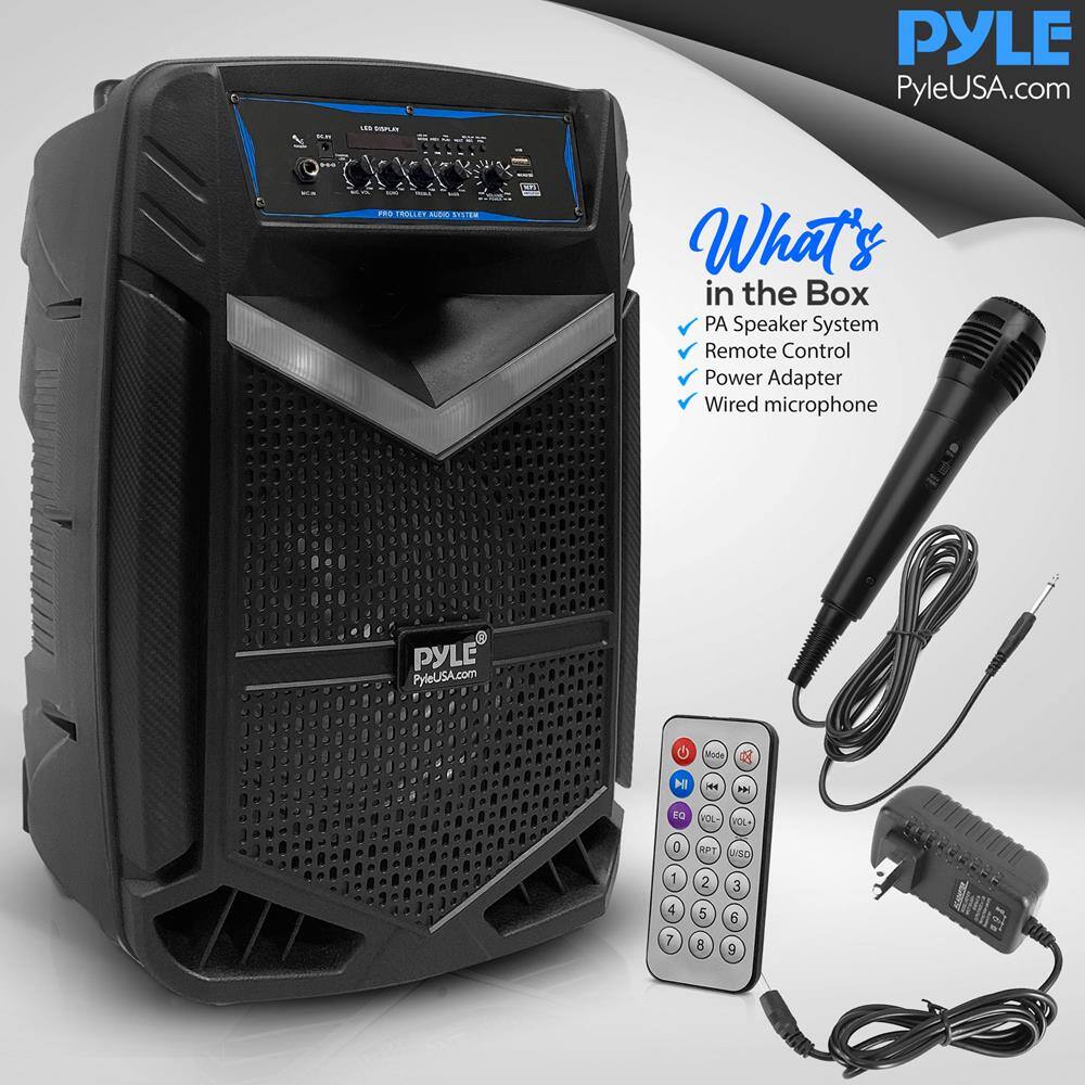 PYLE  
PyleUSA.com  

What's in the Box  
- PA Speaker System  
- Remote Control  
- Power Adapter  
- Wired microphone  

PYLE  
PyleUSA.com  

Mode 1  
IM  
H  
EQ  
VOL  
0 1 4 7  
RPT 2 5 8  
MSD 3 5 9  

PYLE  
PyleUSA.com