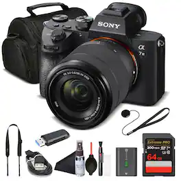 Bundle - Sony - Alpha a7 III Mirrorless Camera with 28-70mm Lens ILCE7M3K/B with Soft Bag, 64GB Memory Card, Card Reader, Plus Esse - Black