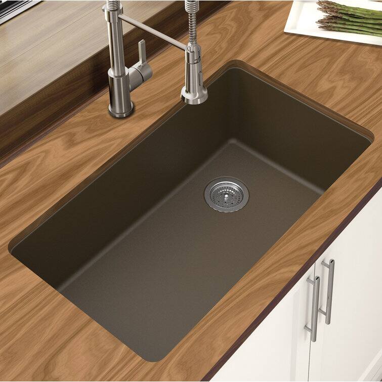 Angle. Winpro - Winpro Undermount Granite Composite 0 Faucet Hole 33 in. L x 18-3/4 in. L x 9-1/2 in. Single Bowl Kitchen Sink in Mocha - Mocha.