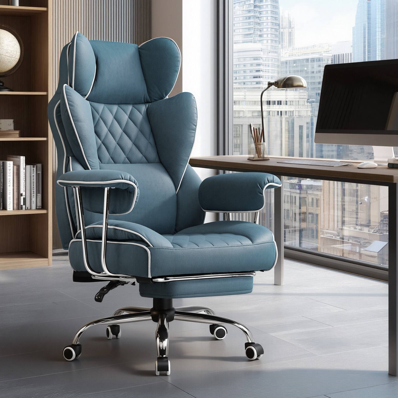 Alt View 4. GTPlayer - 400lbs Heavy Duty Gaming Chair Fabric Comfortable Ergonomic Computer Chair with Soft Armrests,Blue - Blue.