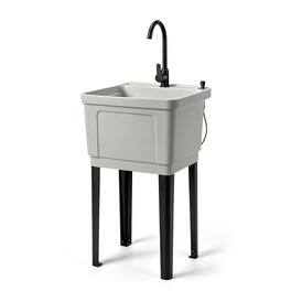 Winado - Freestanding Utility Sink with Stainless Steel Faucet, Pop Up Drain, Soap Dispenser, Adjustable Leveler for Pet Grooming - Gray