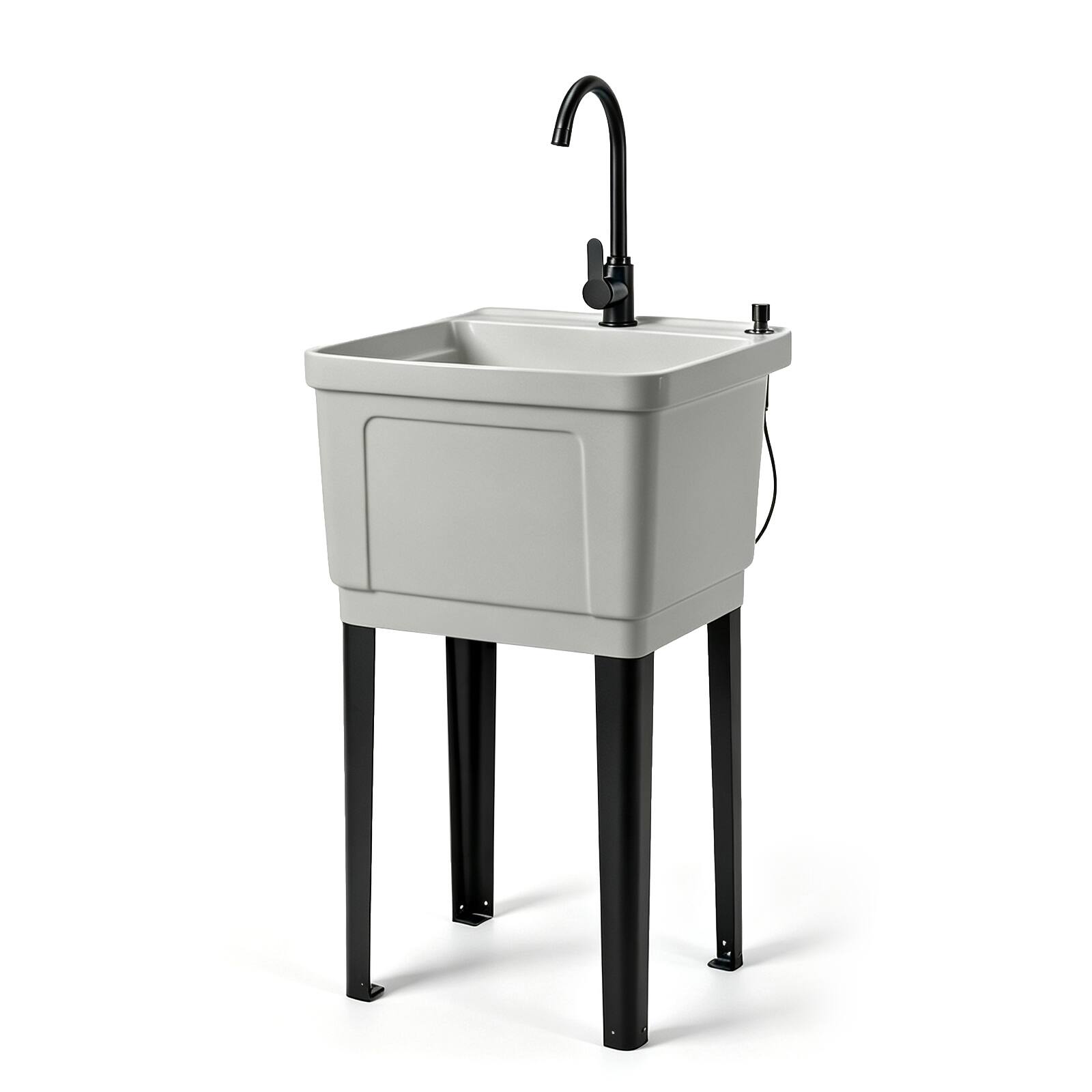 Winado - Freestanding Utility Sink with Stainless Steel Faucet, Pop Up Drain, Soap Dispenser, Adjustable Leveler for Pet Grooming - Gray